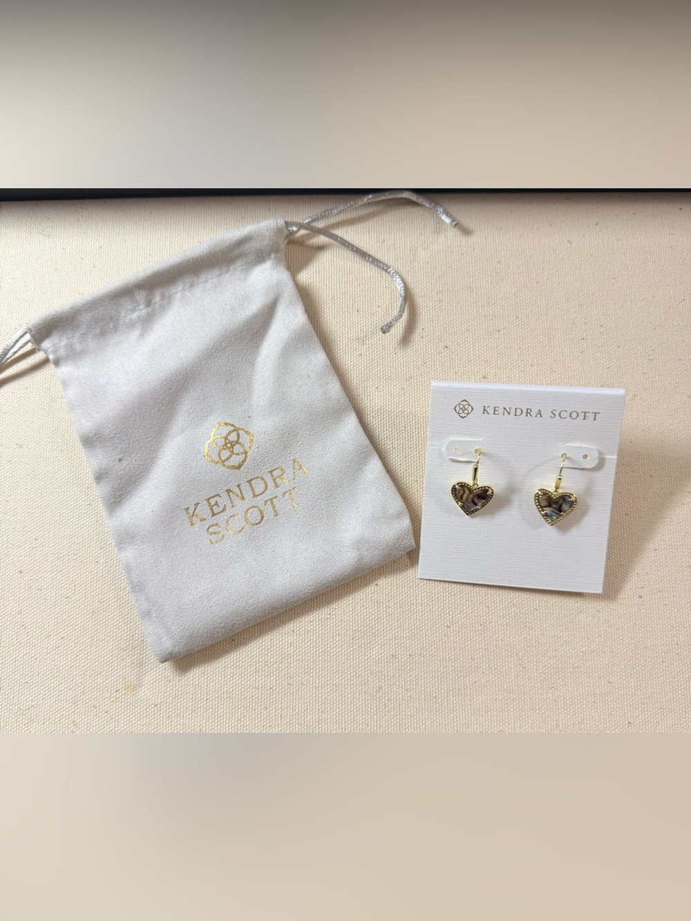 Kendra Scott Gold Heart Drop Earrings with Abalone/Tortoiseshell Inlay